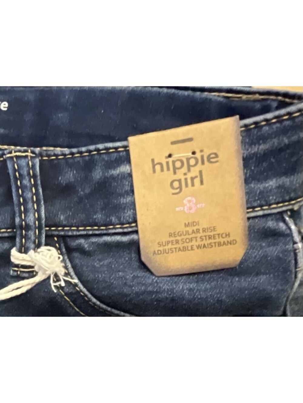 Hippie Girl Denim Shorts Kids NWT SZ. 8 Midi Blue Super Soft Stretch Adjustable - Picture 2 of 6